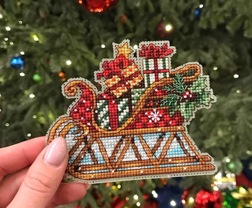 Christmas sleigh ornament cross stitch