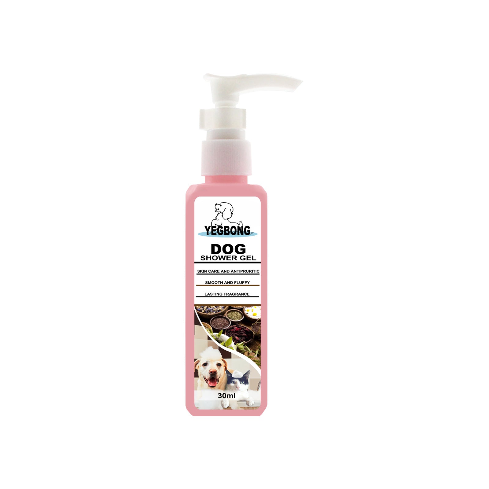 Yegbong Dog Shower Gel bottle on a white background